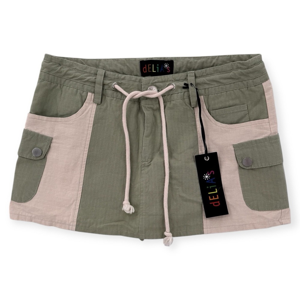 Delia's Cargo Skort Skirt Womens XXS Colorblock Short Drawstring Mini Pocket NEW